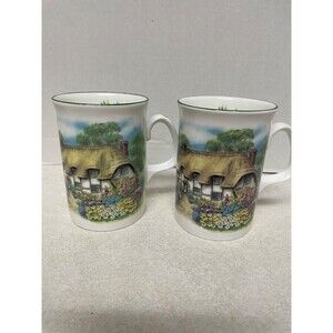 2 ENGLISH COUNTRY COTTAGE FLOWERS FINE BONE CHINA COFFE TEA MUG CUP 8oz